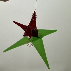 Red And Green Star Hanging Ornament Sun catcher Copper Wire Wrapped
